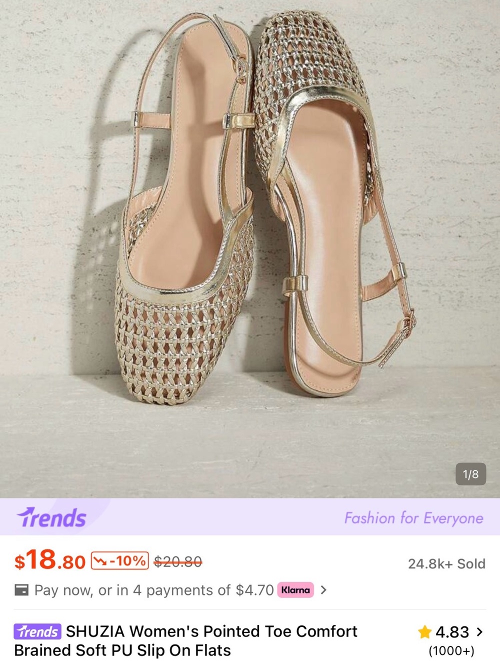 Women's Metallic Beige Braided Slingback Flats